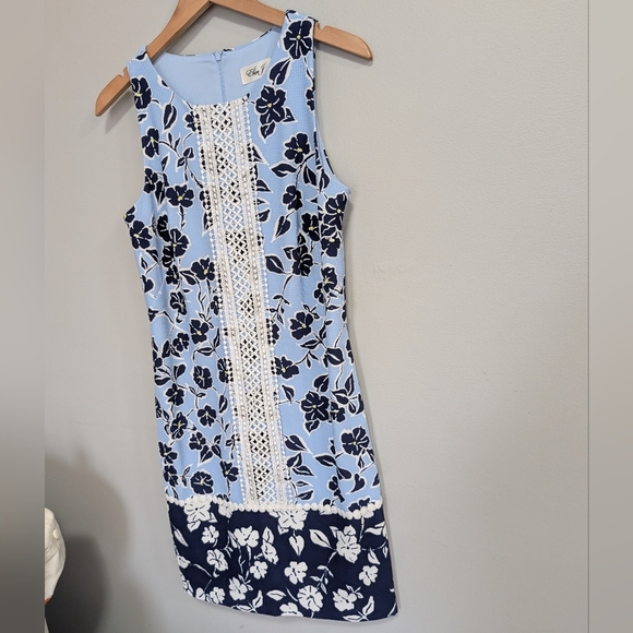 Eliza J Blue and White Shift Floral Mini Dress Resort A Line Crochet Bnwot 8 - Picture 12 of 14